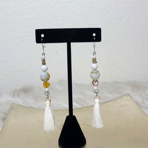 Liscel Jewelry - Earrings White Yellow Brand New Lightweight Eclectic Unique Summer Fun Handmade